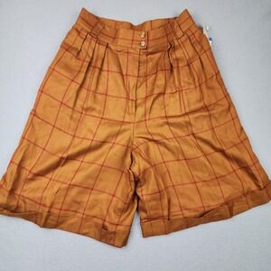 Vintage Jones New York Bermuda Shorts Womens 10P Brown Plaid Pleated Rayon USA